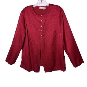 Linden Hill | Dark Red Textured Silk Lagenlook Tunic Top , Medium